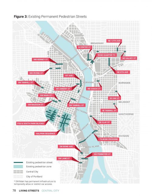 Existing pedestrian streets in Portland