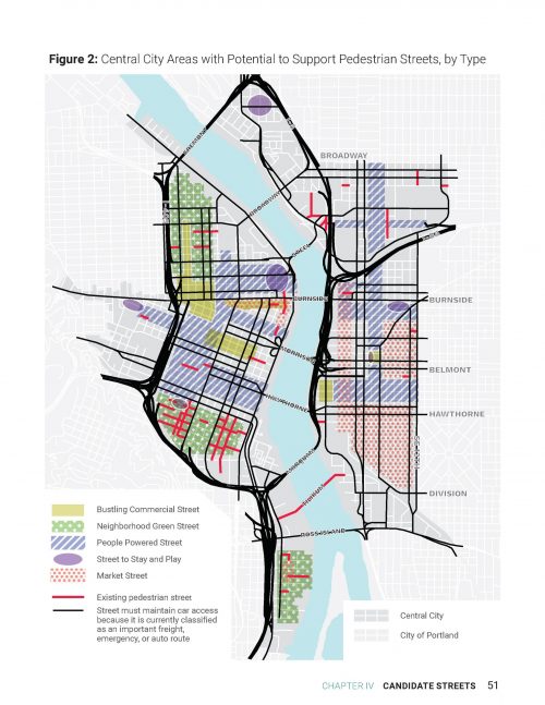 Areas of the Central City that could support a new "Living Street" pedestrian street